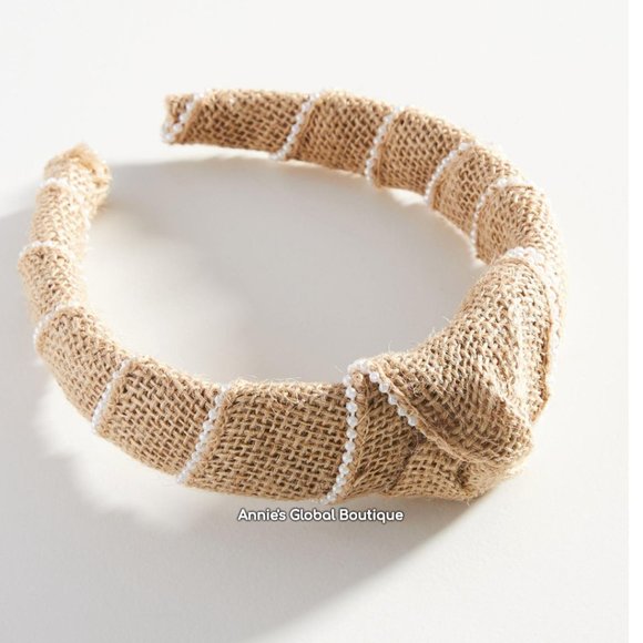 NWT, Anthropologie Woven Faux Pearl Embellished Jute Headband - Picture 7 of 10